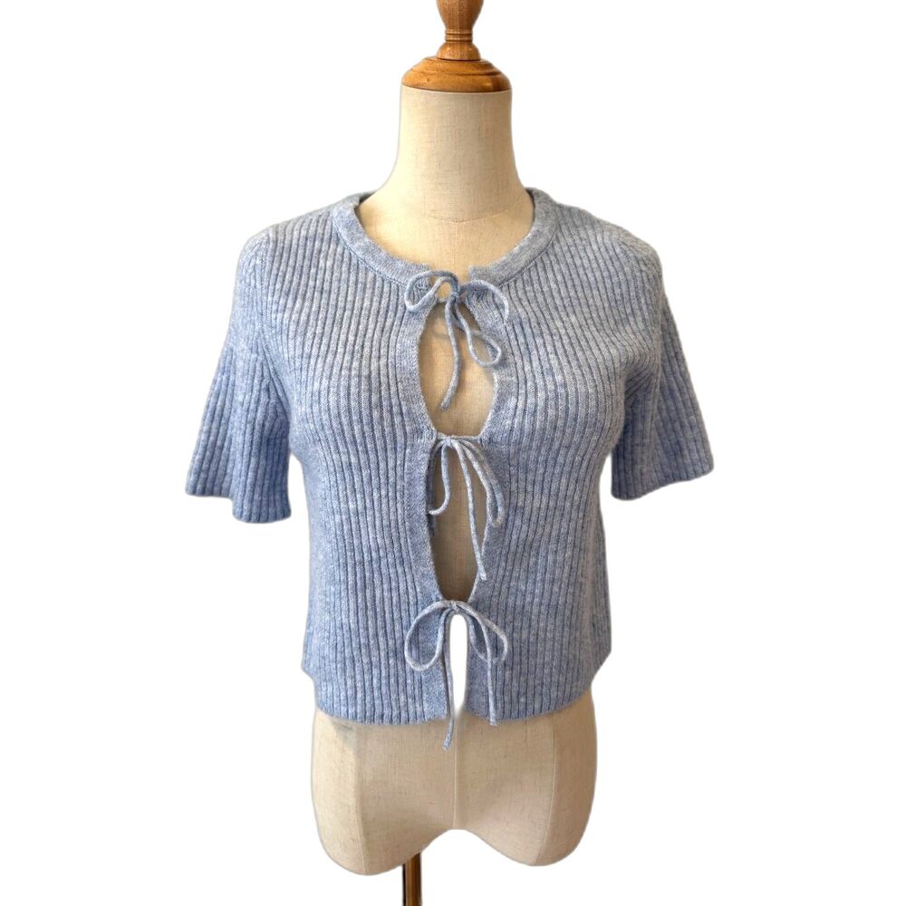 Sincerely Jules Light Blue Tie Front Cardigan Sweater Short Sleeves NEW Medium